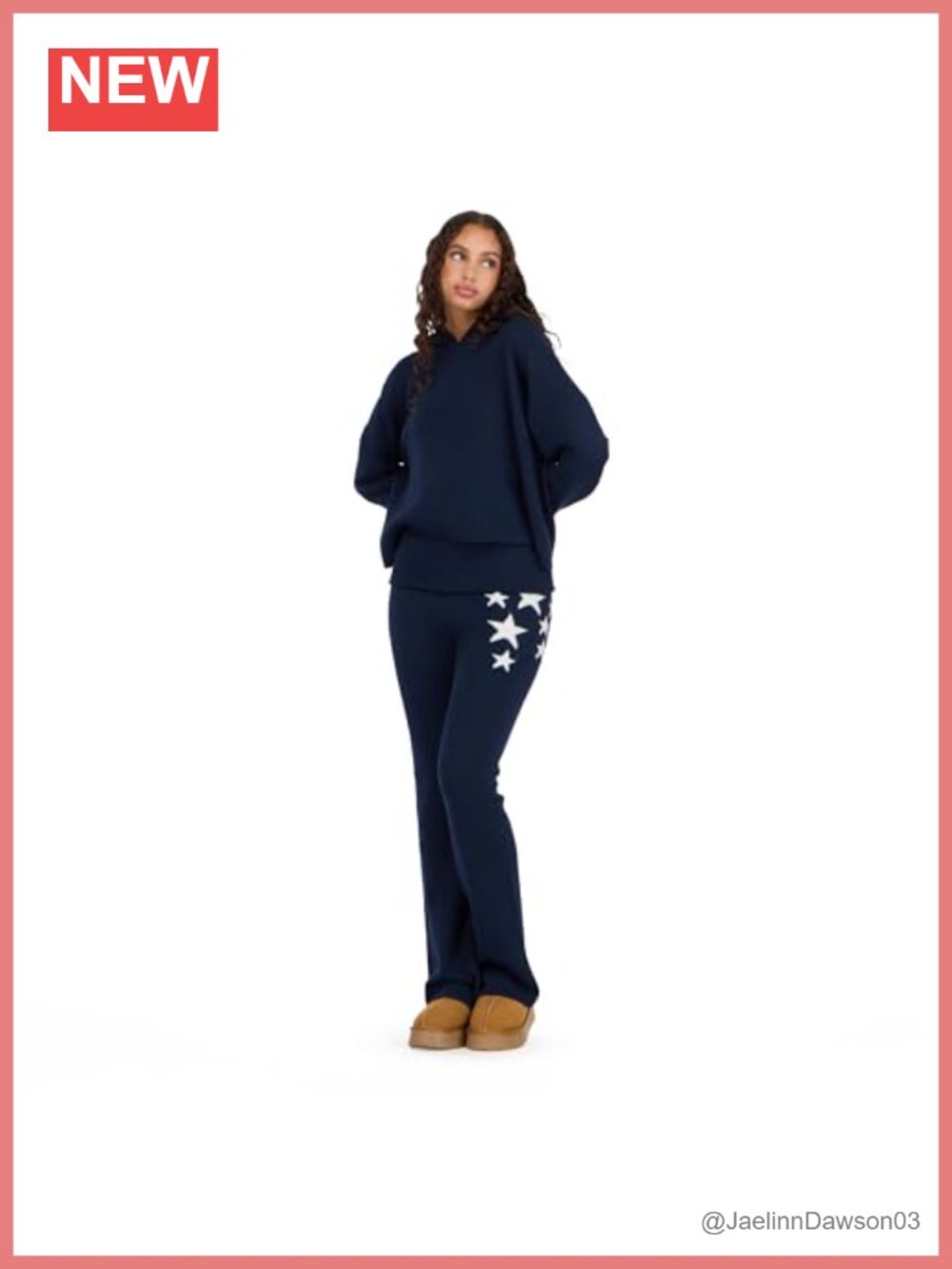Hoodie and Foldover Pant Set Sweater Set Pull On Long Sleeve